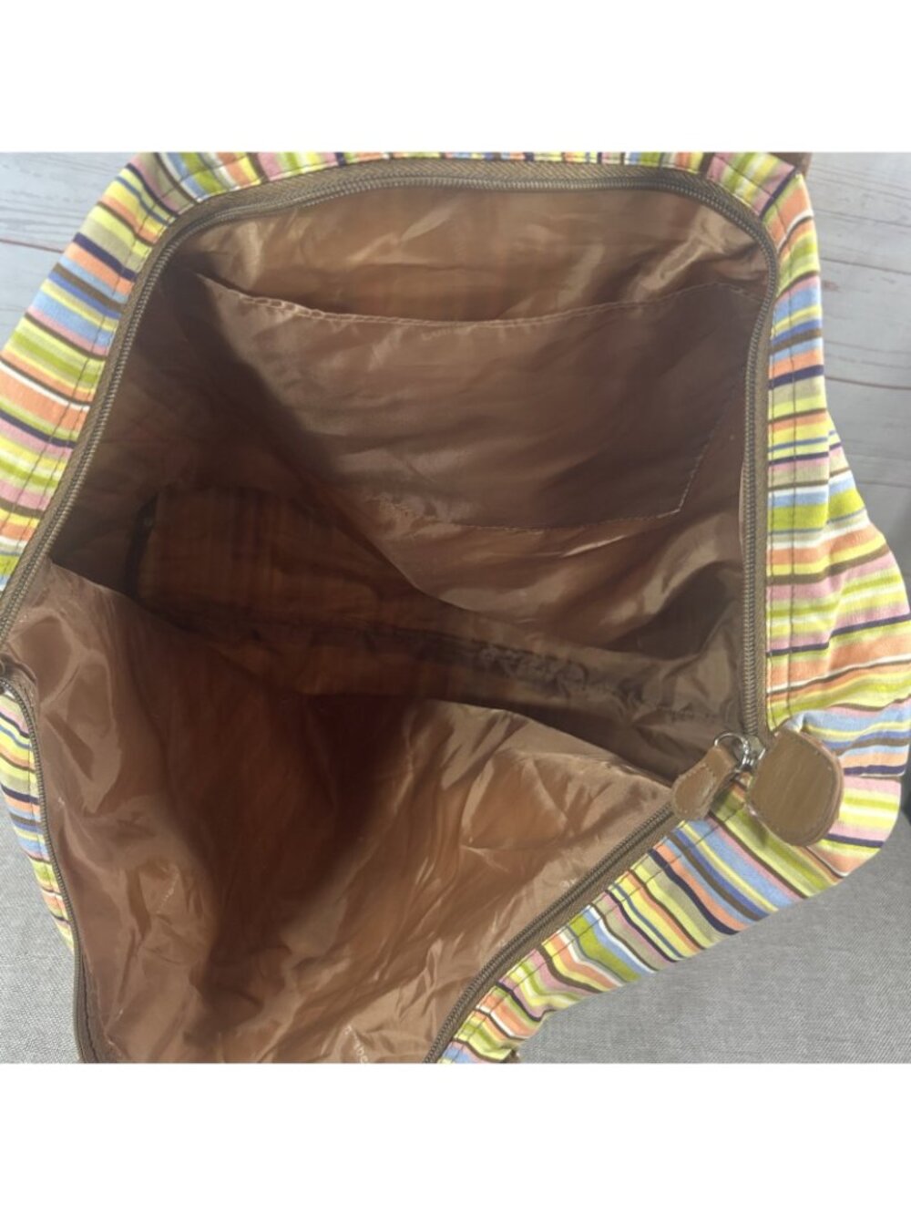 LONGABERGER Multicolor Blue Yellow Brown Stripe Weekender Tote Bag 17”x 13” - Picture 9 of 9